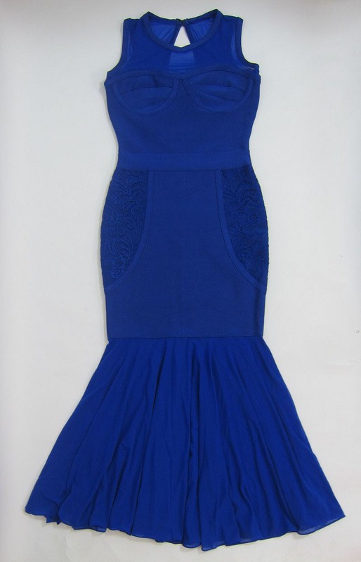 Herve Leger Blue And Black Mermaid Style Translucent Eveing Gown